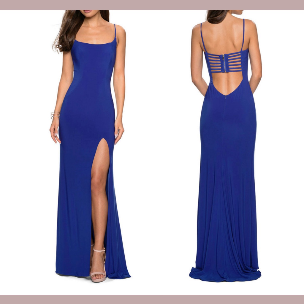 New La Femme [Sz 10 ] Sleeveless Caged Strappy Back Gown Royal Blue